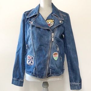 Only denim moto style patch jacket jean fabric Y2K 1990s
